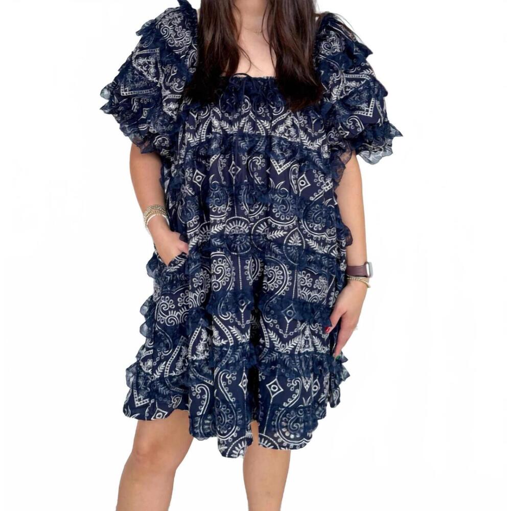 NEW SOPHIE THE LABEL marnie lace-trimmed boho dress in blue